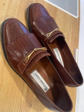 Etienne Aigner Brown Leather horsebit Kiltie Loafers with Gold Tone Accent